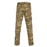 A pair of camouflage pants on display.