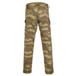 A pair of camouflage pants with pockets.